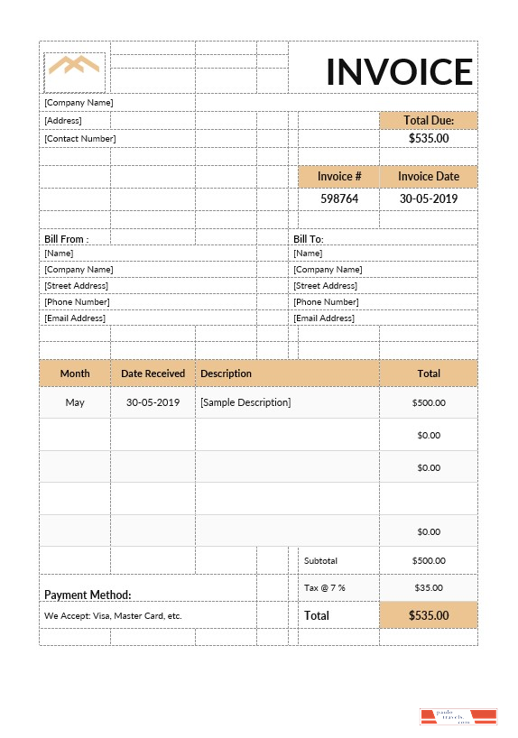 Monthly Rent Invoice Template PSD template